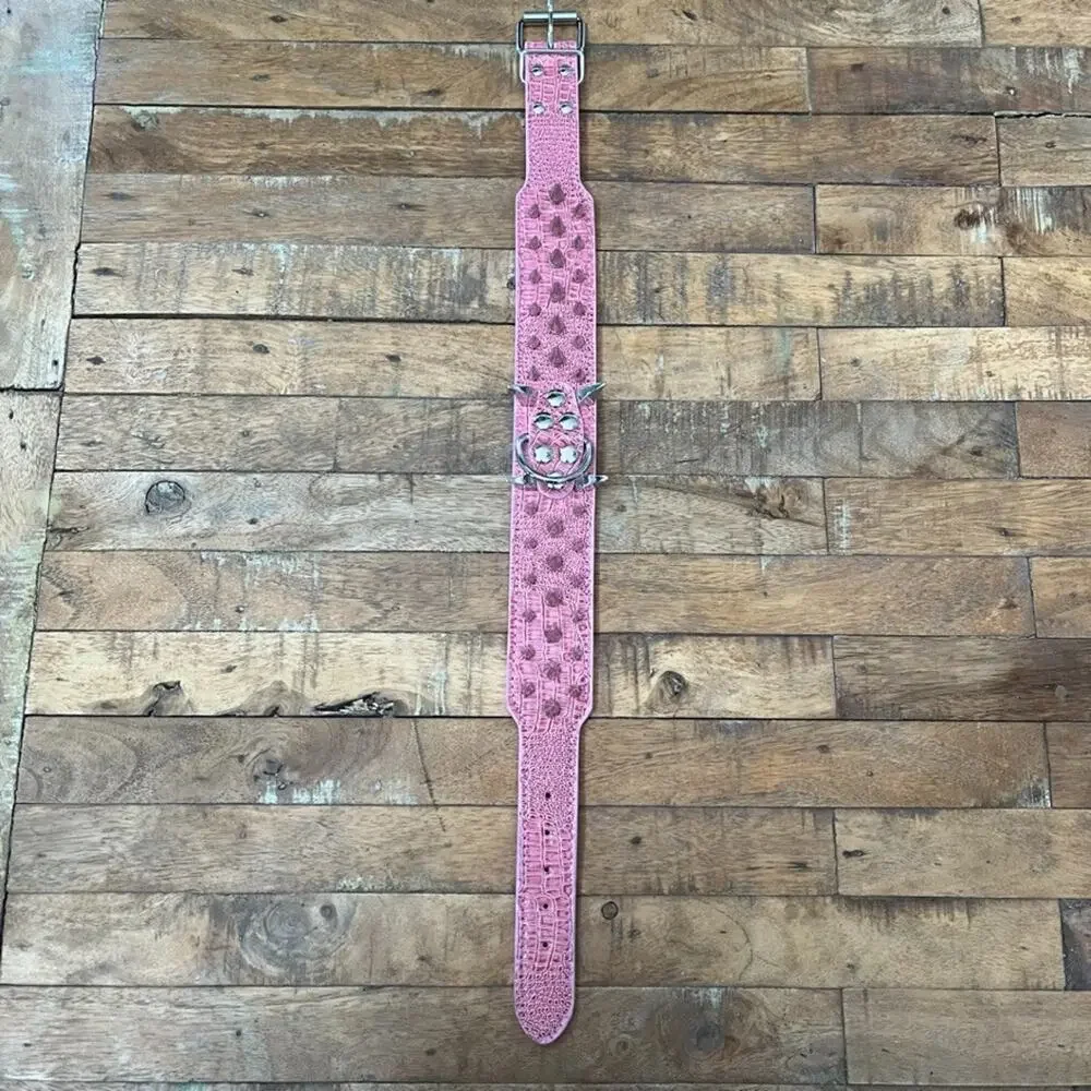 Pink Spiked Dog Collar Faux Croc Leather Medium Large 2